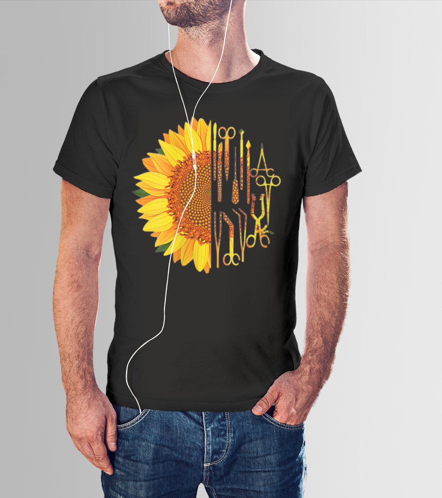 Scrub Tech Surgeon Surgical Instruments Sunflower Hybrid T-Shirt