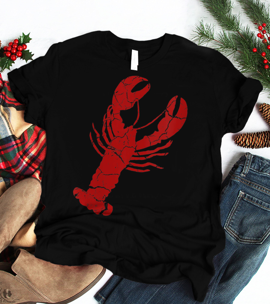 Vintage Lobster Print Red Cracked T-Shirt