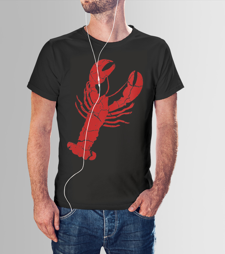 Vintage Lobster Print Red Cracked T-Shirt