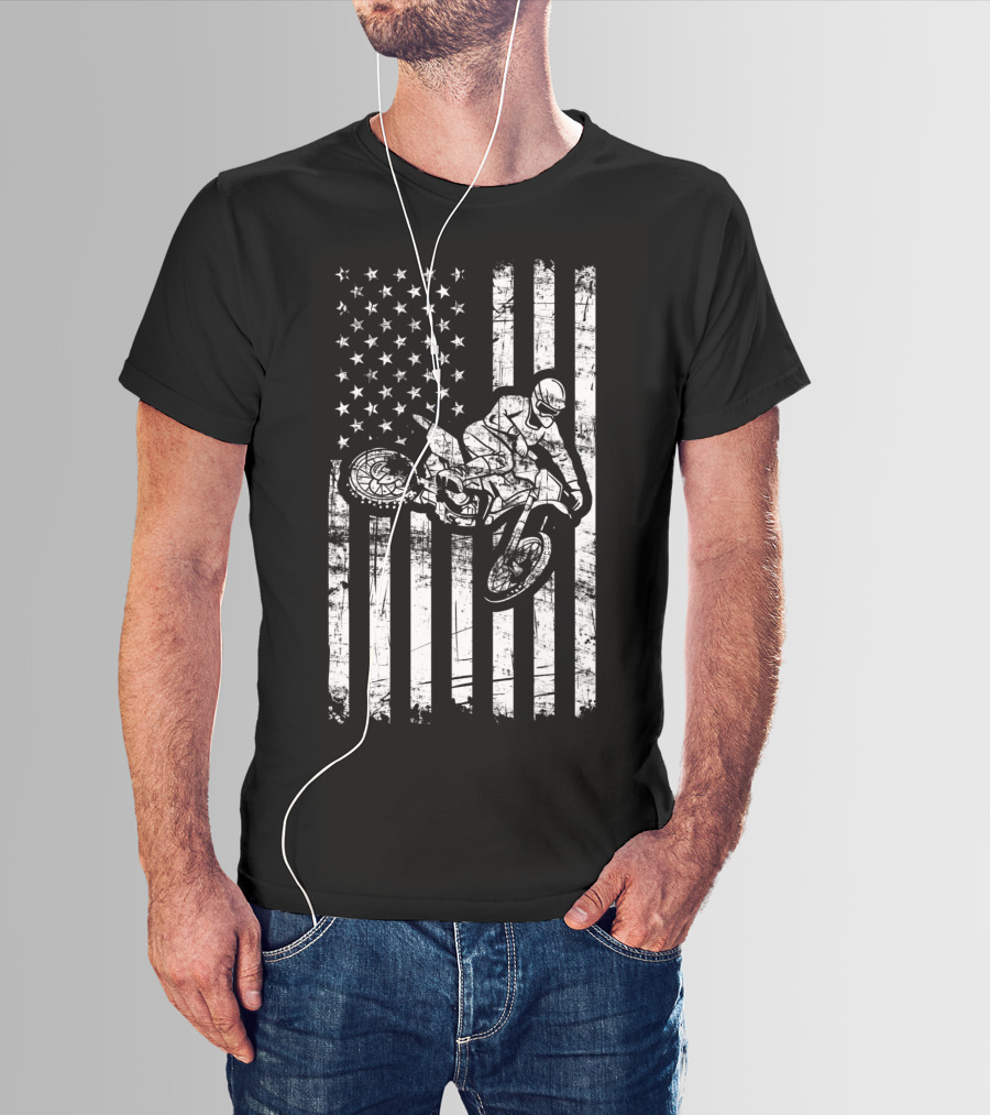 American Flag Motocross Dirt Bike Enduro Rider USA T-Shirt