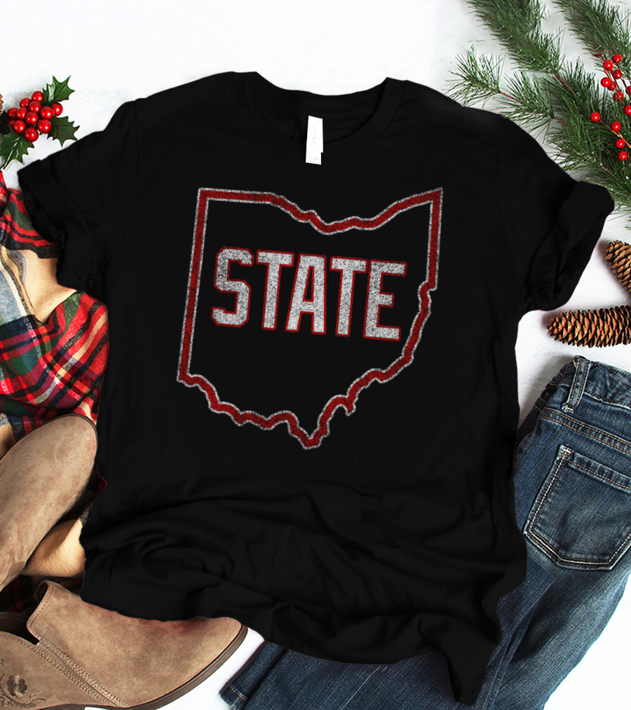 State Outline Distressed Ohio Sports Fan T-Shirt