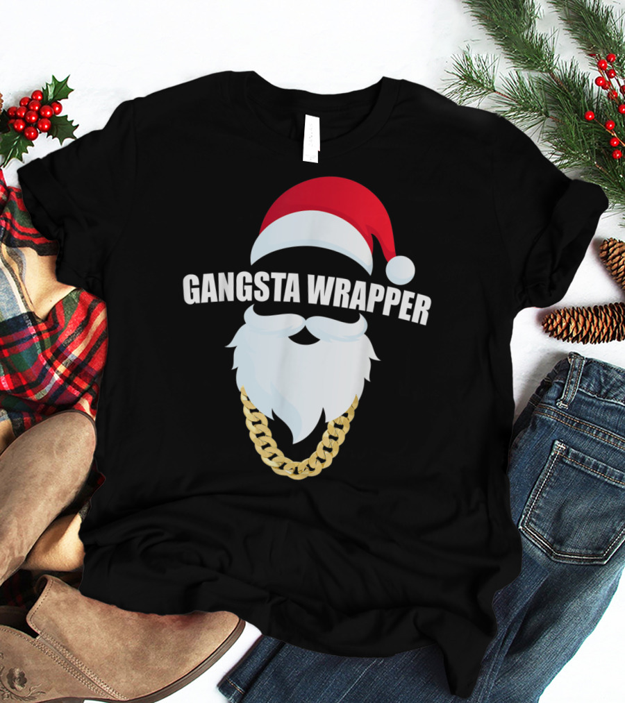 Gangsta Wrapper Santa Hat Beard Chain T-Shirt