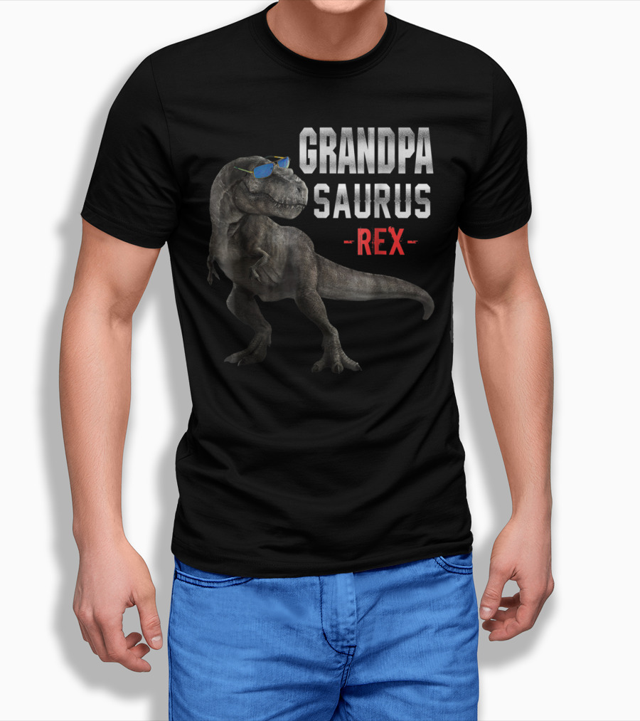 Grandpa Saurus Rex Dinosaur Wearing Sunglasses T-Shirt