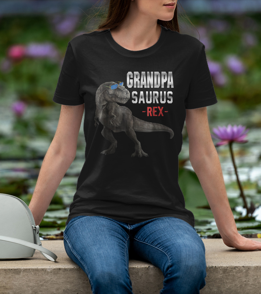 Grandpa Saurus Rex Dinosaur Wearing Sunglasses T-Shirt