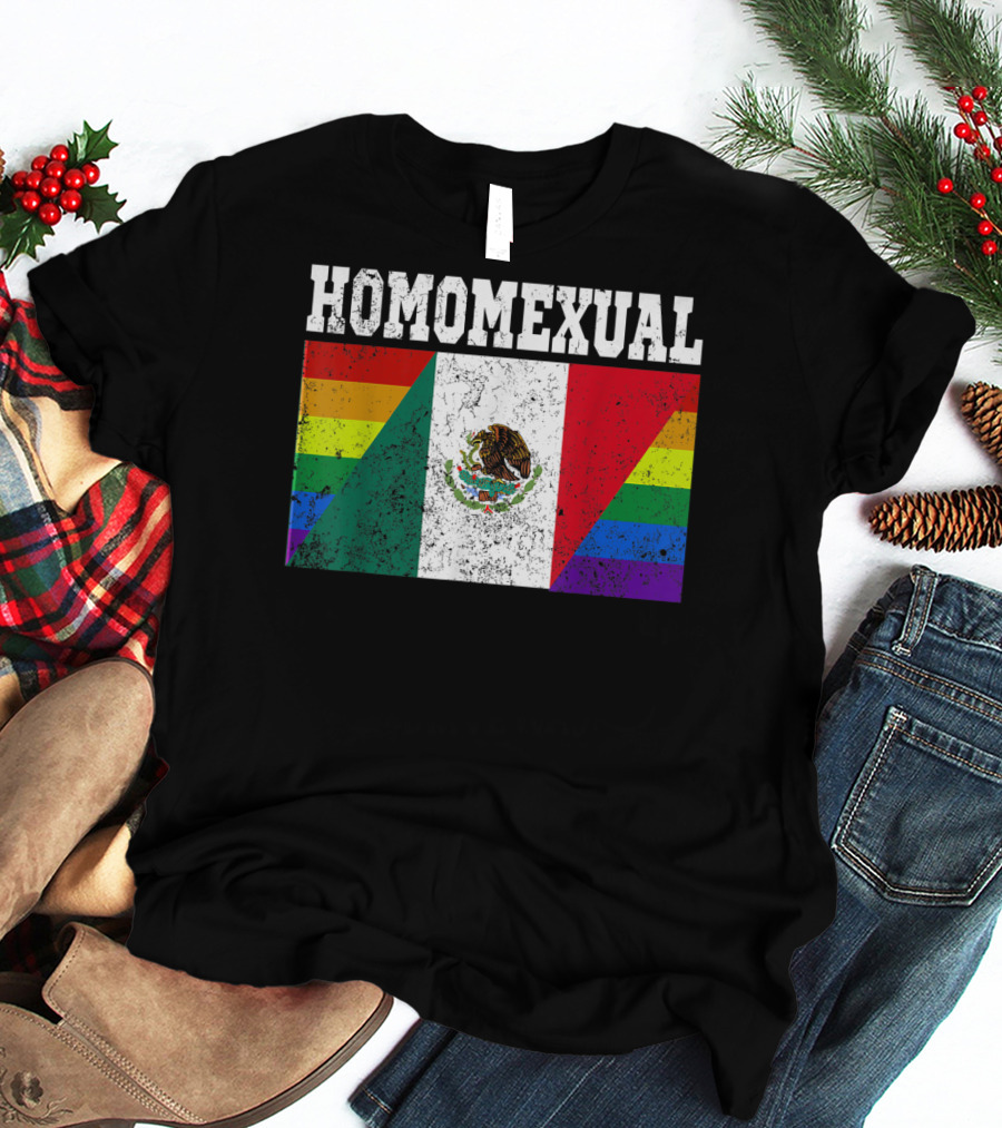 Homomexual Mexican Flag With Rainbow Colors T-Shirt