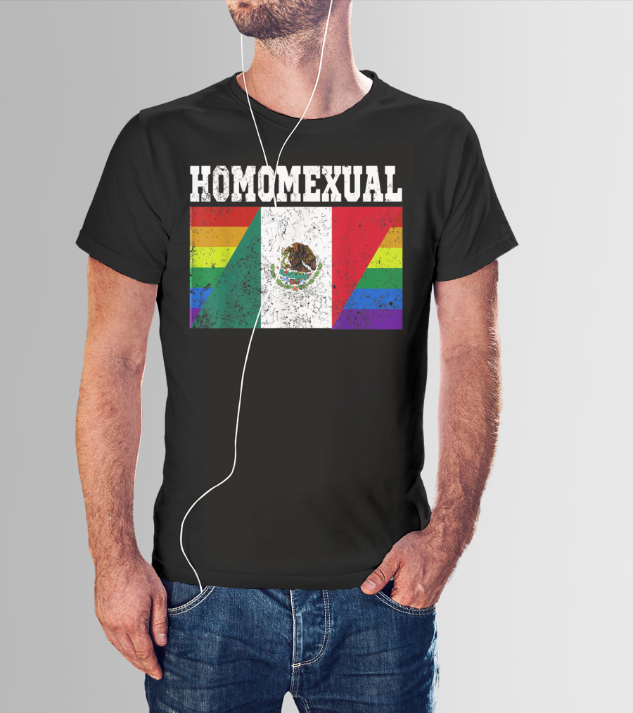Homomexual Mexican Flag With Rainbow Colors T-Shirt