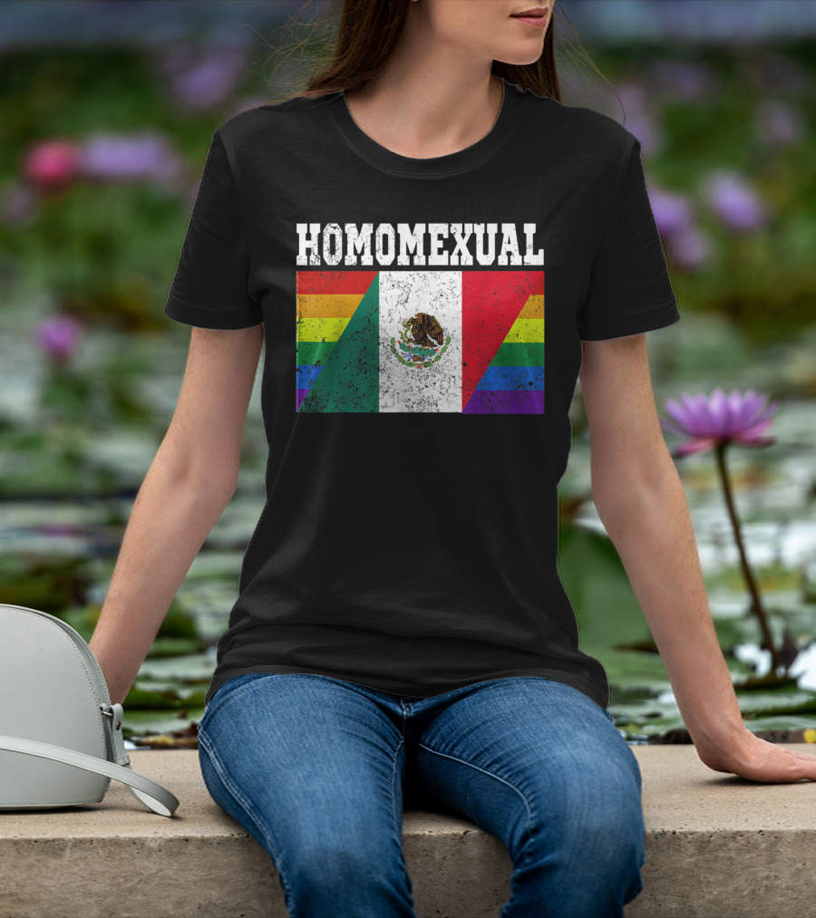 Homomexual Mexican Flag With Rainbow Colors T-Shirt