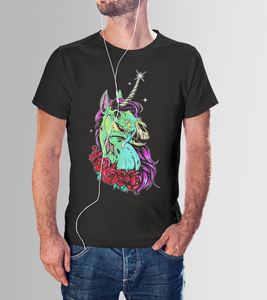 Funny Rose Floral Unicorn Horse Zombie Vibes T-Shirt