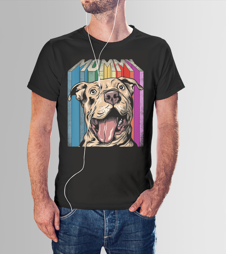 Mommy Pitbull Dog Retro Colorful Stripes T-Shirt