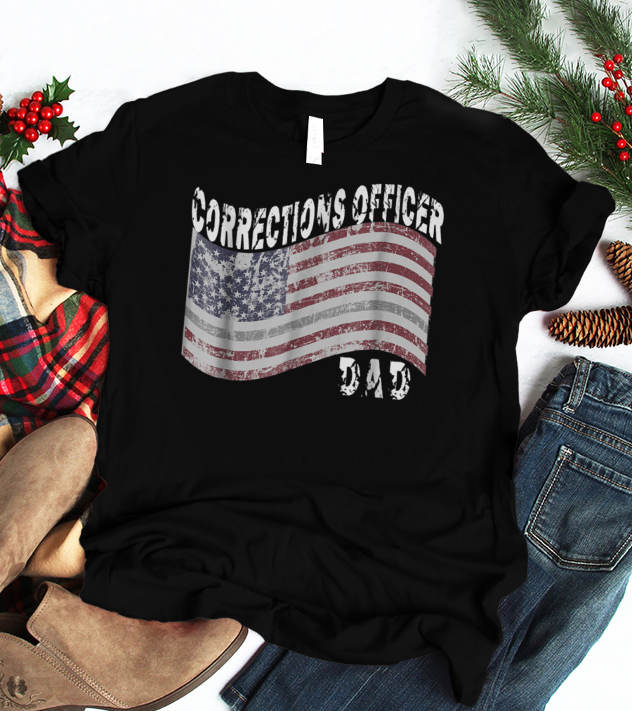 Corrections Officer Dad Distressed American Flag T-Shirt