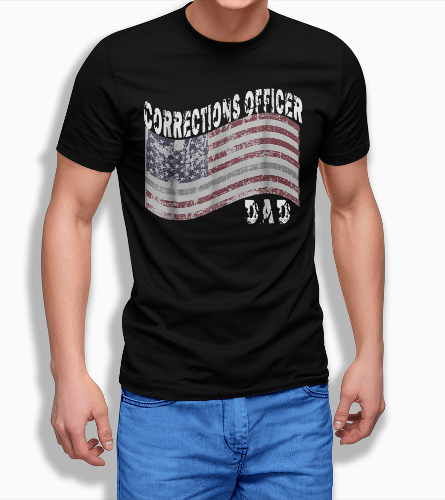 Corrections Officer Dad Distressed American Flag T-Shirt