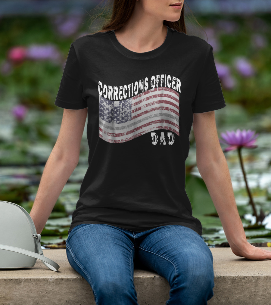 Corrections Officer Dad Distressed American Flag T-Shirt