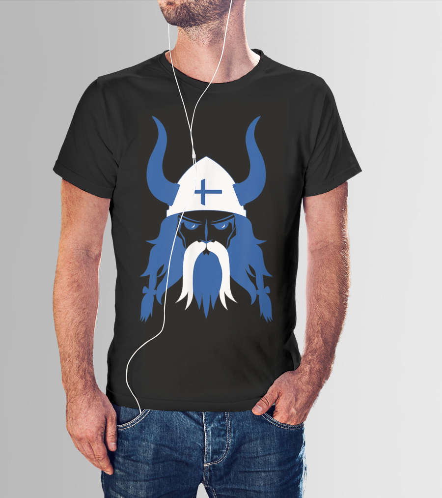 Finland Viking Nordic Scandinavian Warrior Blue Cross Helmet T-Shirt