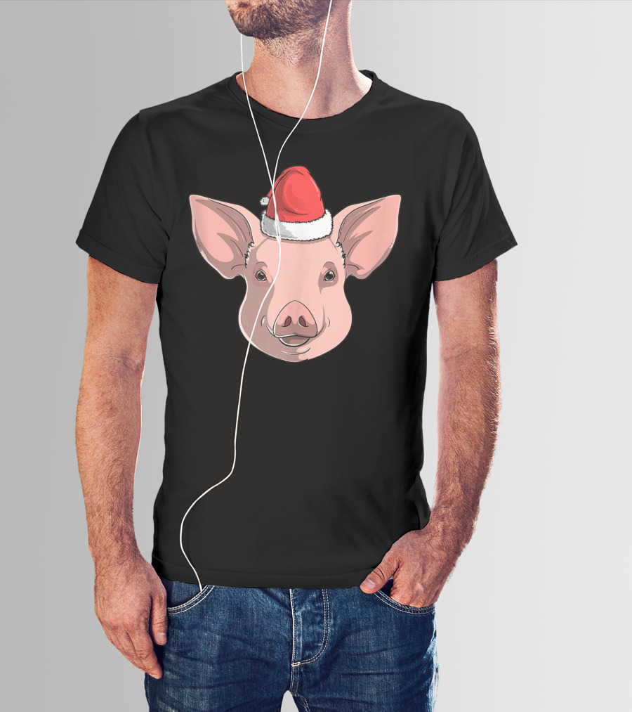 Pig Wearing Santa Claus Hat Christmas Holiday T-Shirt