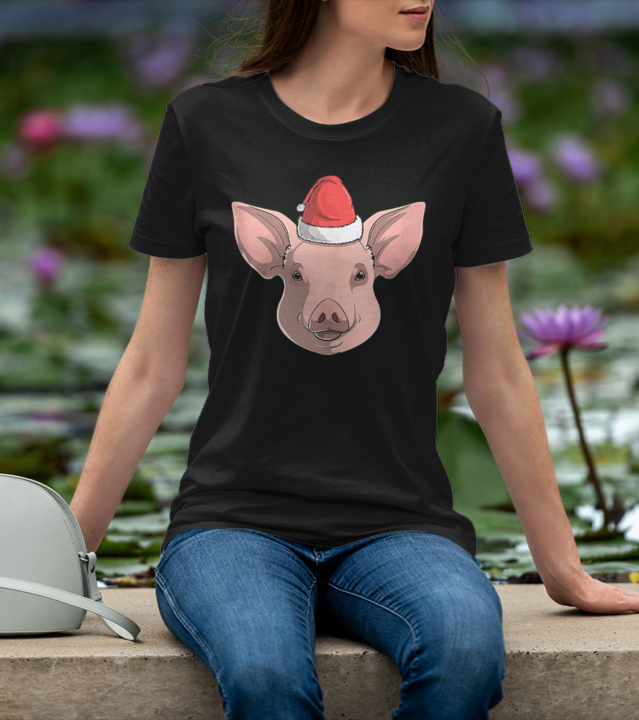 Pig Wearing Santa Claus Hat Christmas Holiday T-Shirt