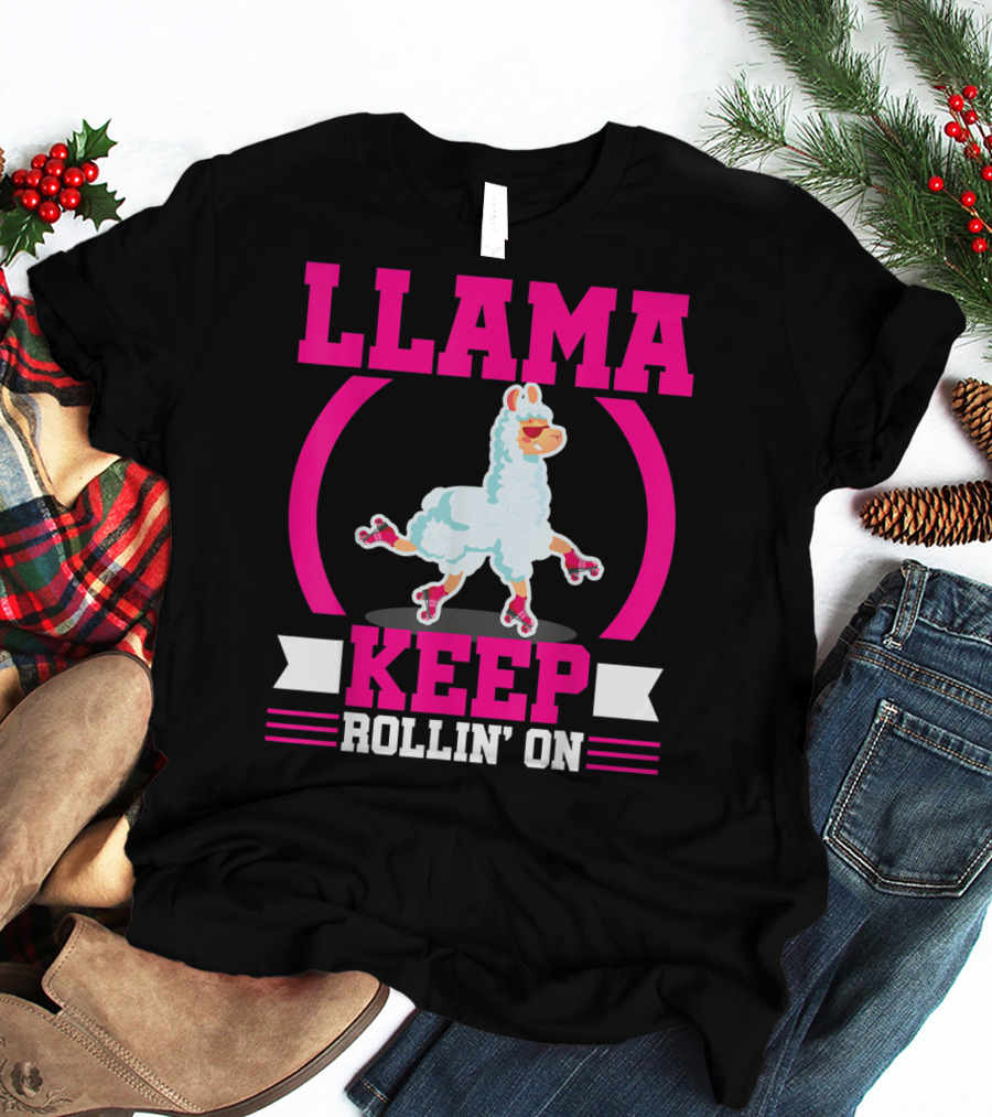 Llama Keep Rollin' On Funny Skater Derby Skating T-Shirt