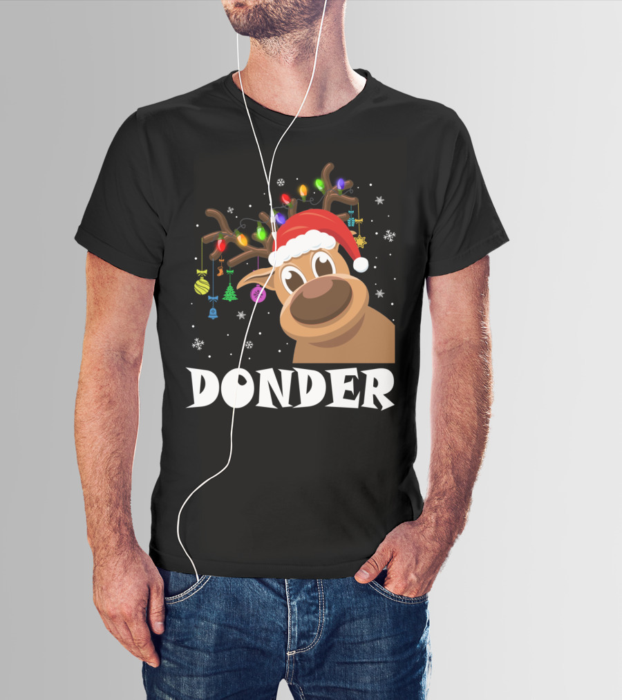 Santa Reindeer Donder Xmas Lights And Ornaments T-Shirt