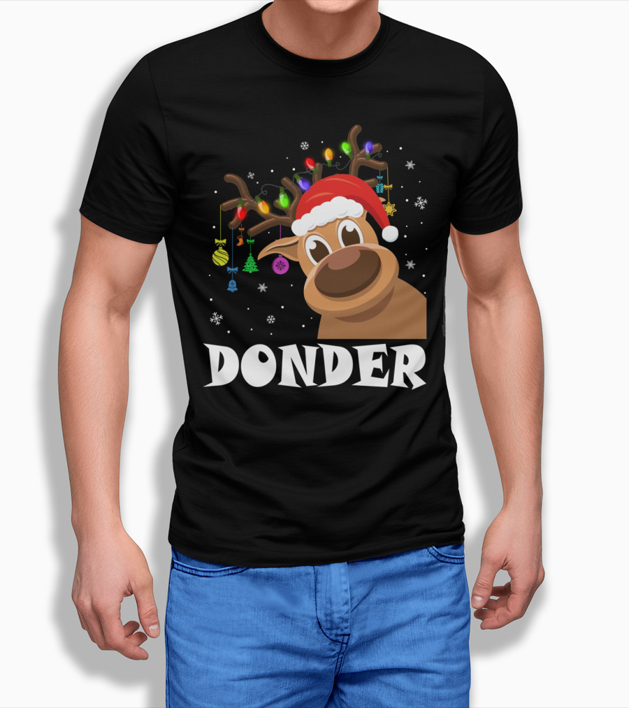 Santa Reindeer Donder Xmas Lights And Ornaments T-Shirt