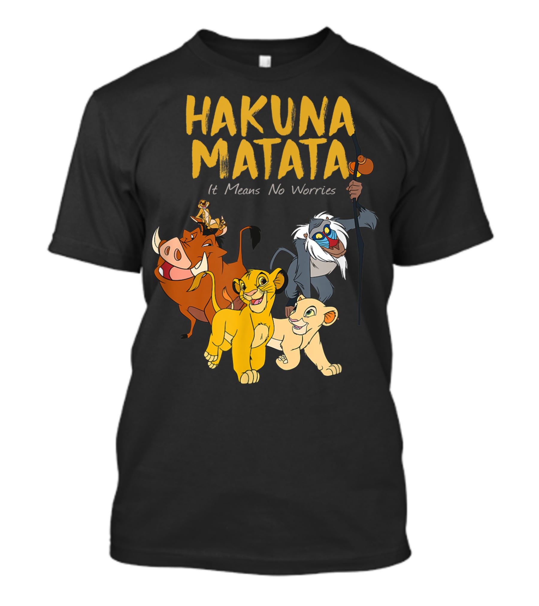 Hakuna Matata Disney Lion King It Means No Worries Characters Rafiki Simba Timon Pumbaa T-Shirt