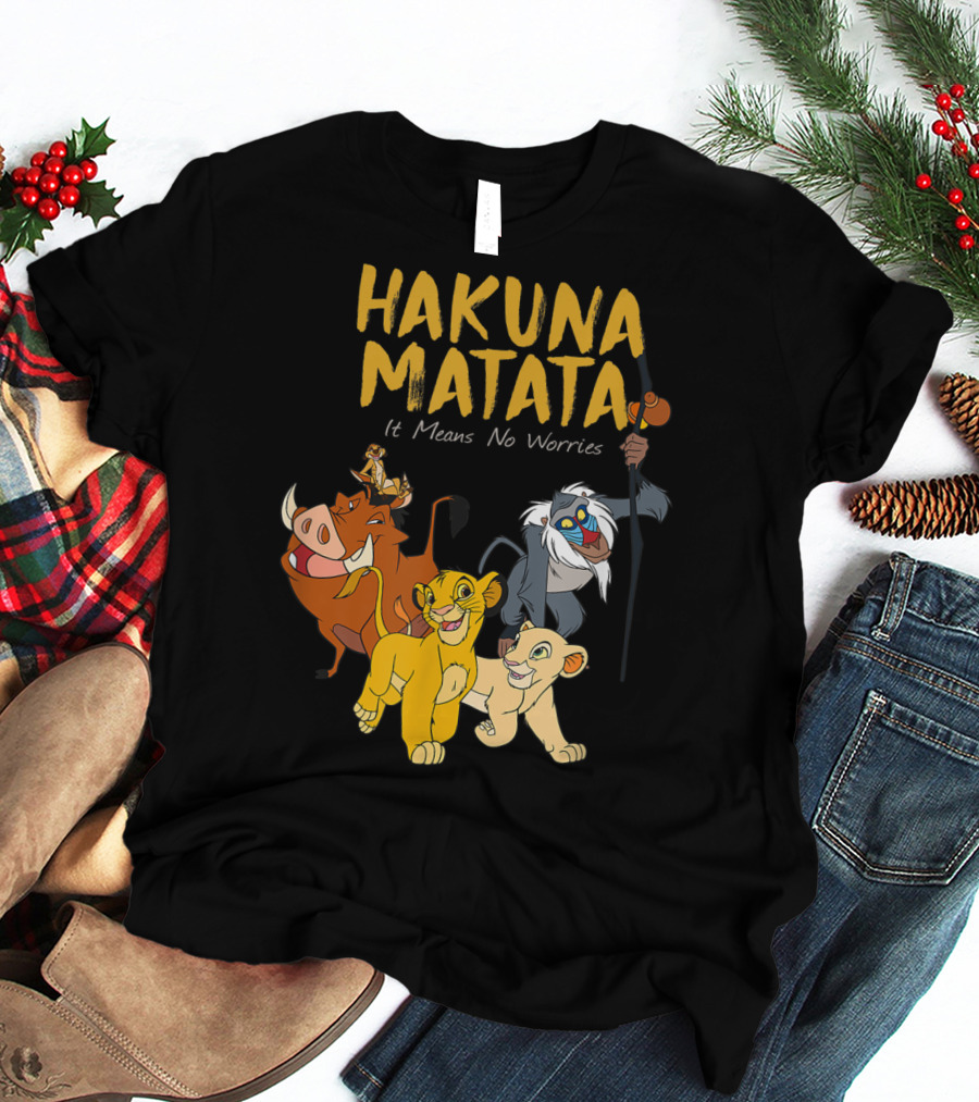 Hakuna Matata Disney Lion King It Means No Worries Characters Rafiki Simba Timon Pumbaa T-Shirt