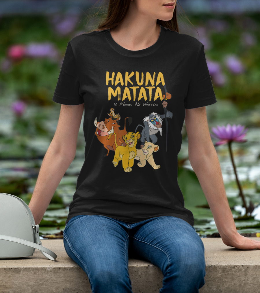 Hakuna Matata Disney Lion King It Means No Worries Characters Rafiki Simba Timon Pumbaa T-Shirt