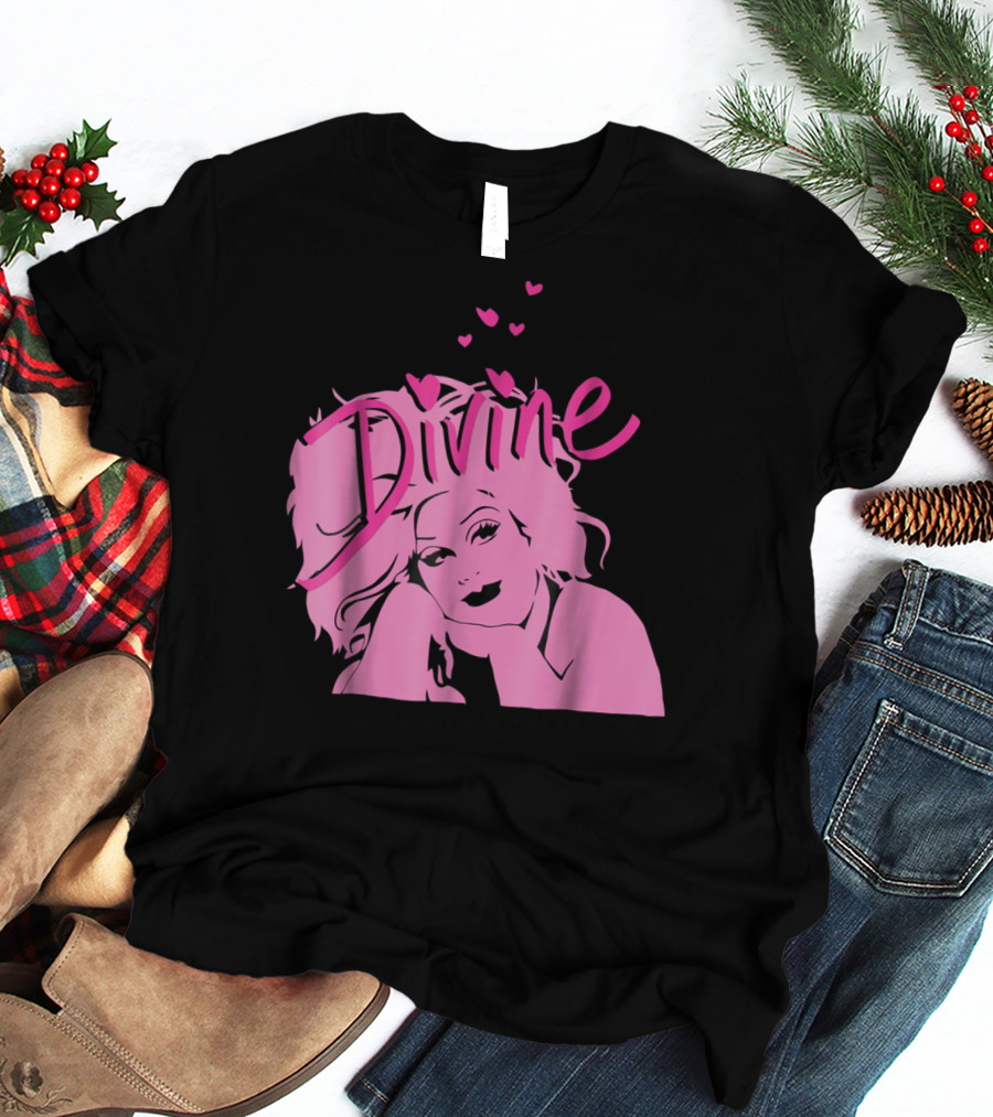 DIVINE John Waters Female Trouble Pink Portrait With Hearts T-Shirt