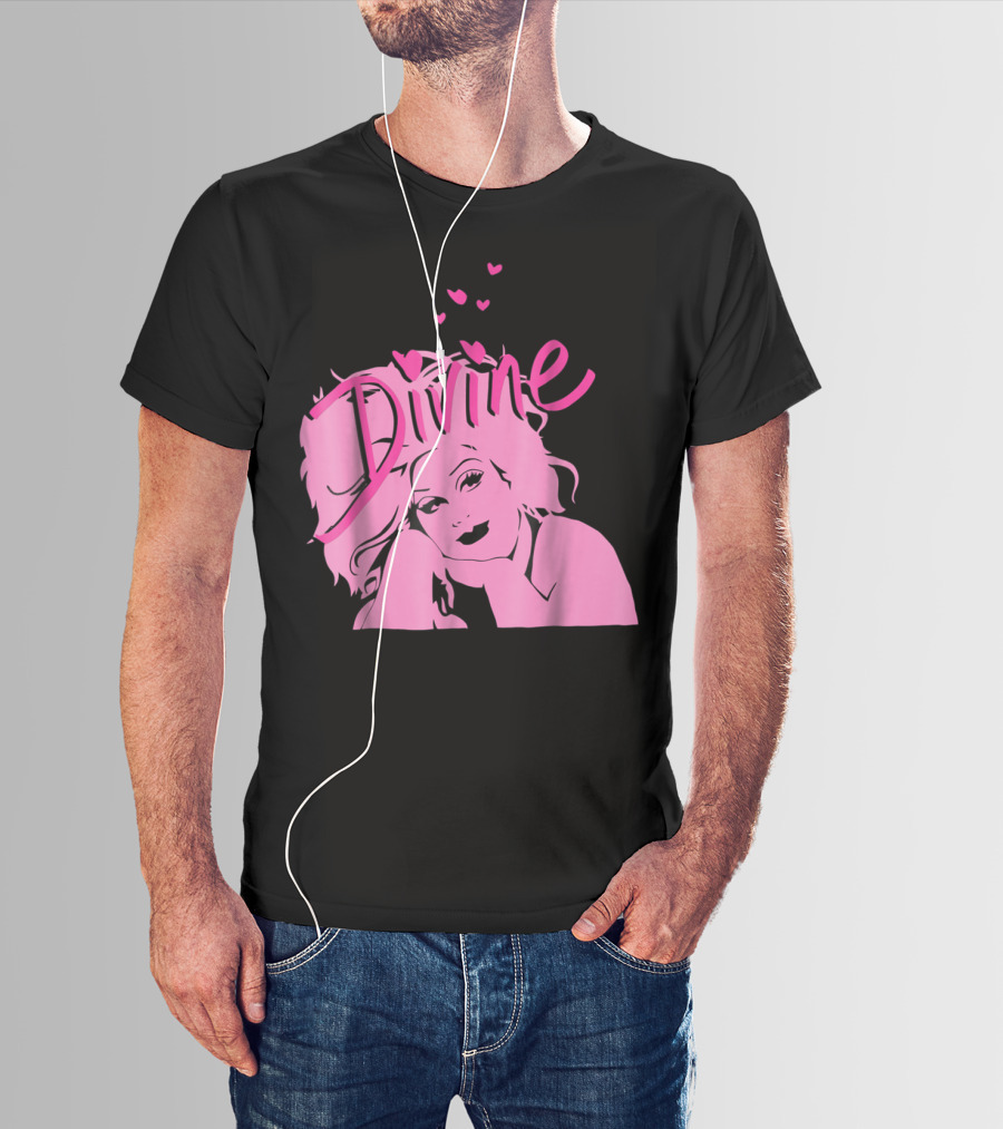 DIVINE John Waters Female Trouble Pink Portrait With Hearts T-Shirt