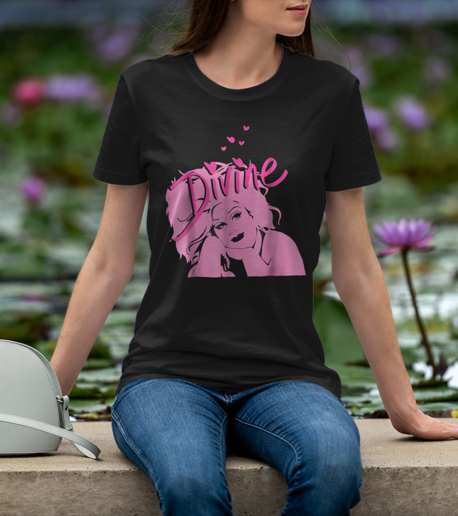 DIVINE John Waters Female Trouble Pink Portrait With Hearts T-Shirt