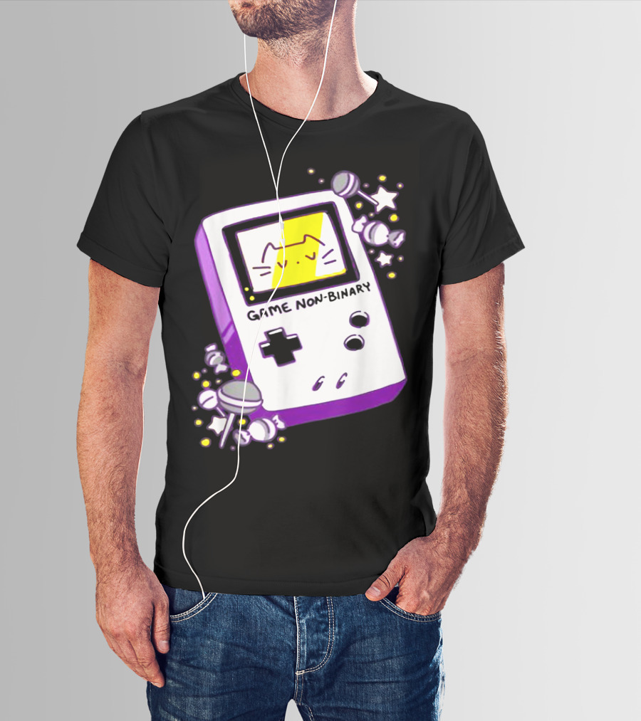 GAME NON BINARY Handheld Console With Cat And Stars T-Shirt