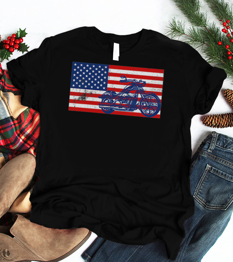 American Flag Motorcycle Stars And Stripes Pocket Motorcycl T-Shirt