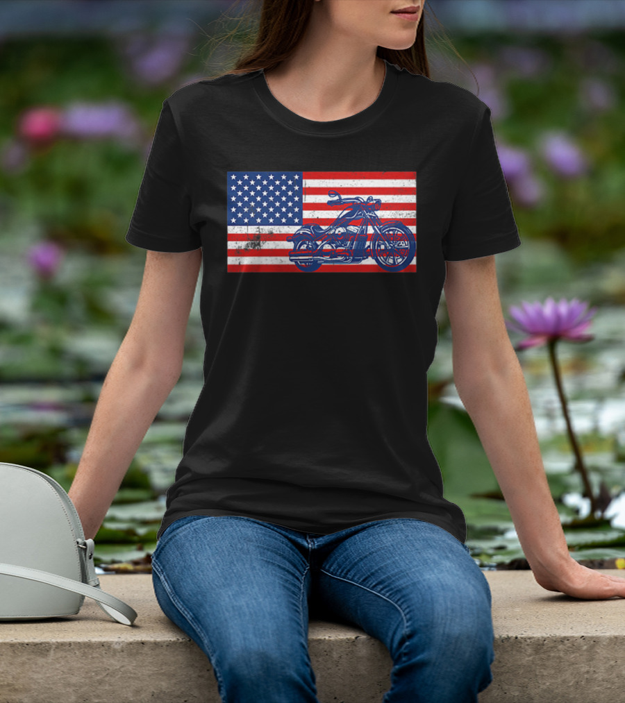 American Flag Motorcycle Stars And Stripes Pocket Motorcycl T-Shirt