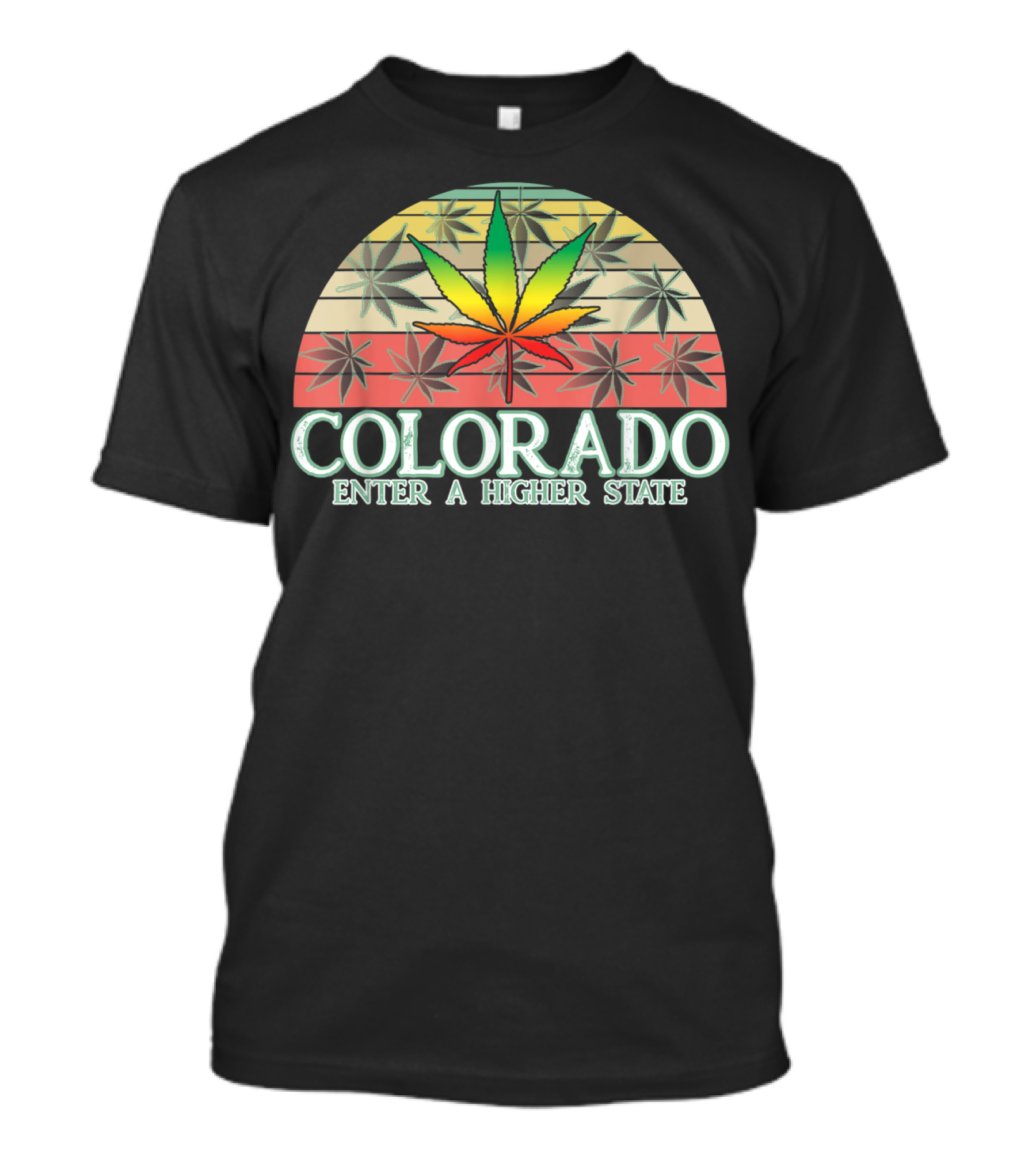 Colorado Enter A Higher State Vintage Rainbow Cannabis Leaf Retro T-Shirt