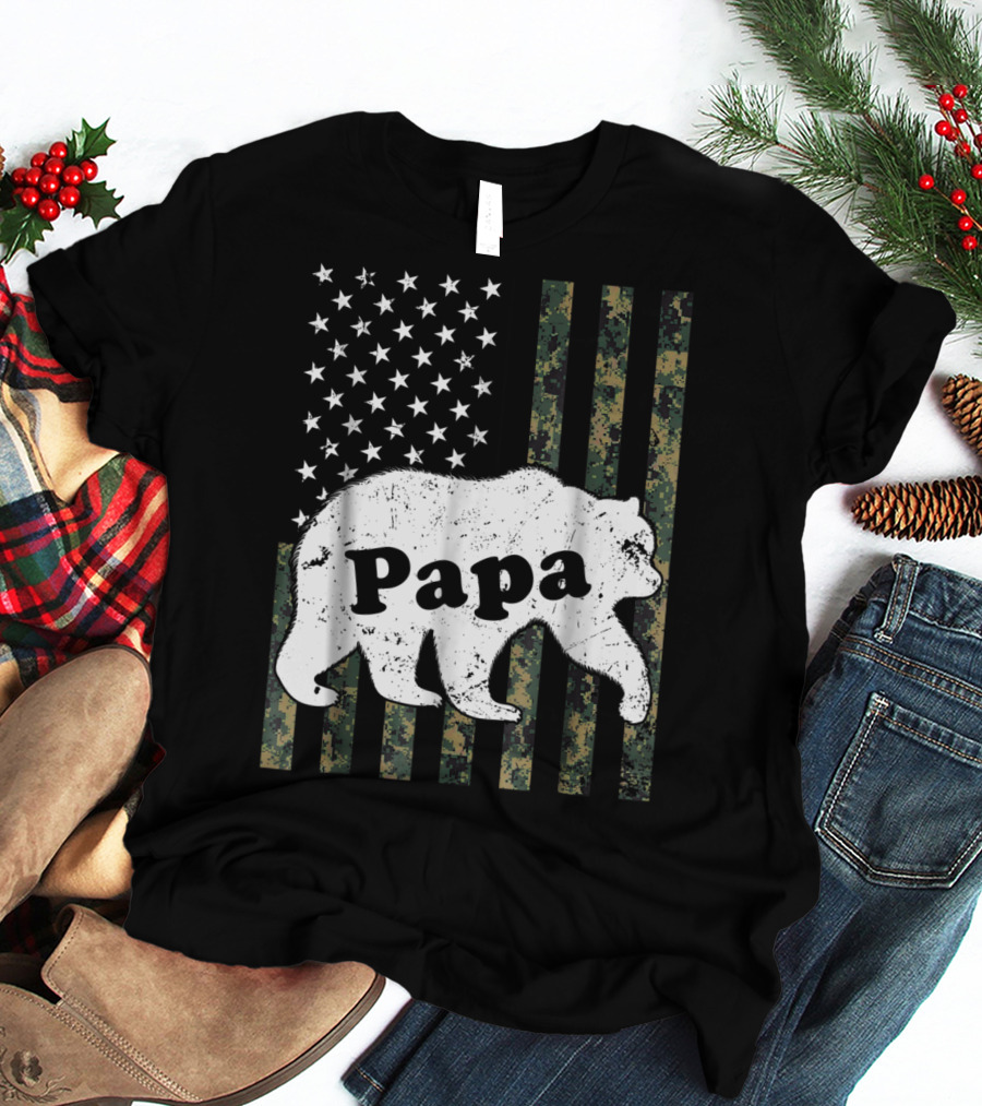 Papa Bear American Flag Camouflage T-Shirt