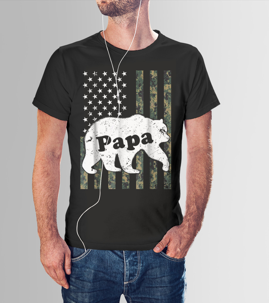 Papa Bear American Flag Camouflage T-Shirt
