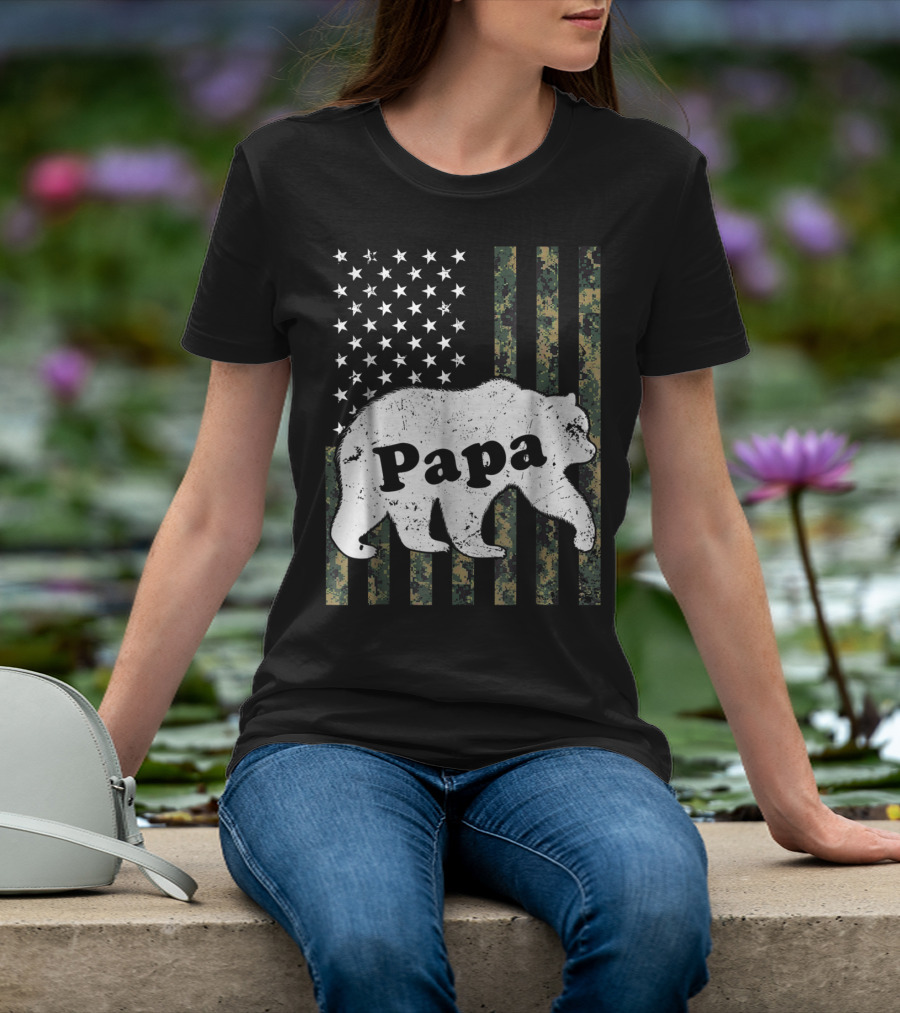 Papa Bear American Flag Camouflage T-Shirt