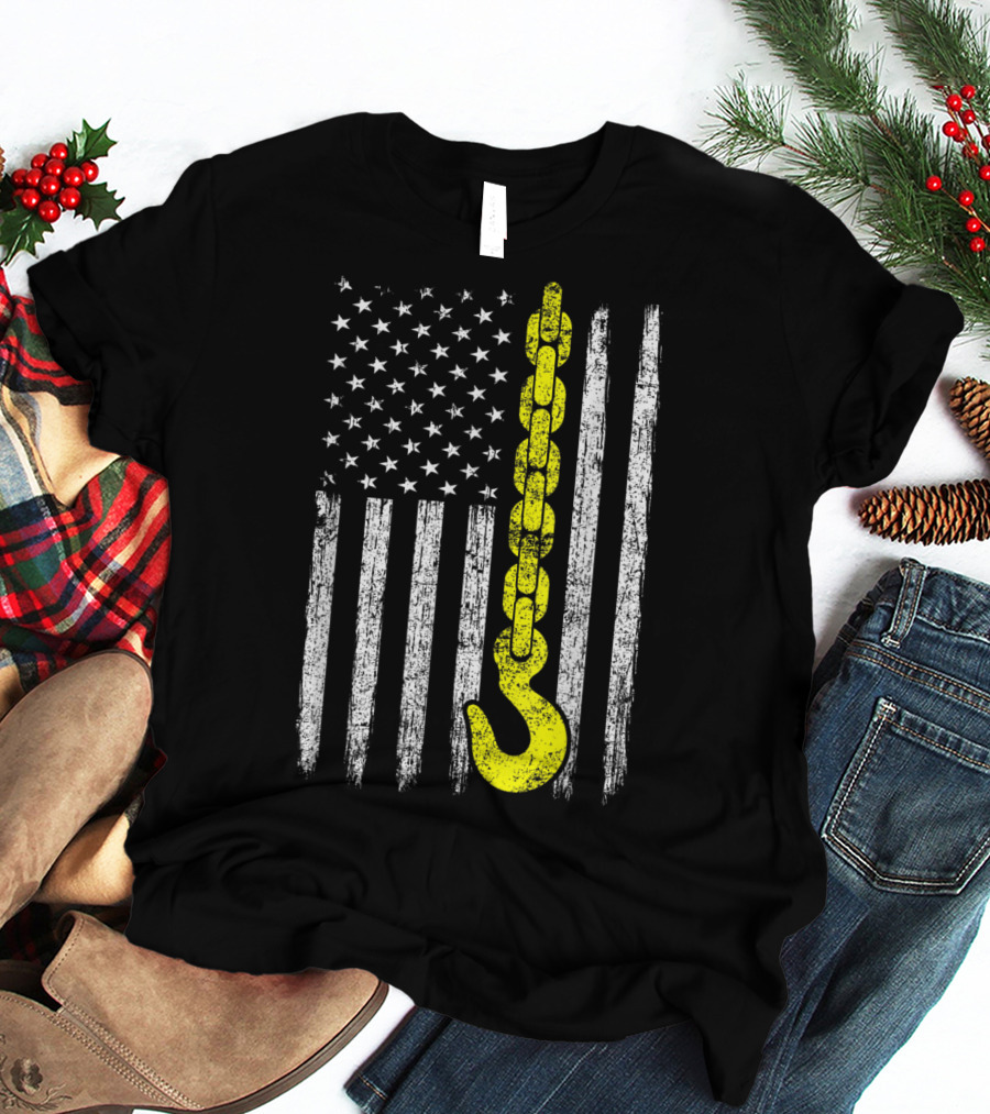 USA Thin Yellow Line Hook American Flag Tow Truck Driver T-Shirt
