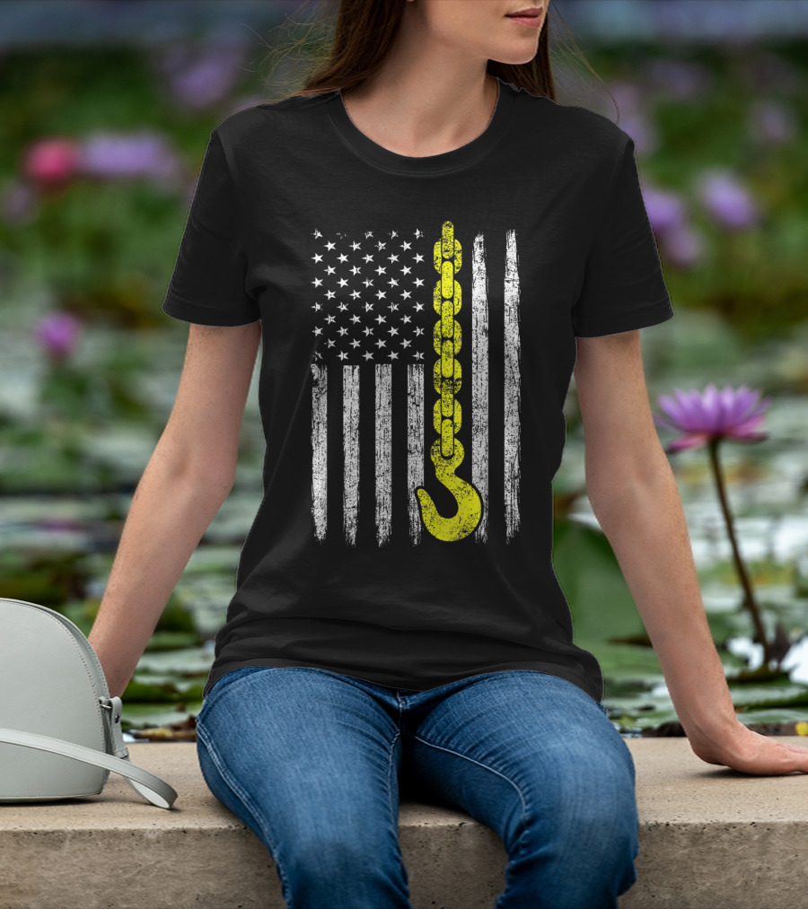 USA Thin Yellow Line Hook American Flag Tow Truck Driver T-Shirt