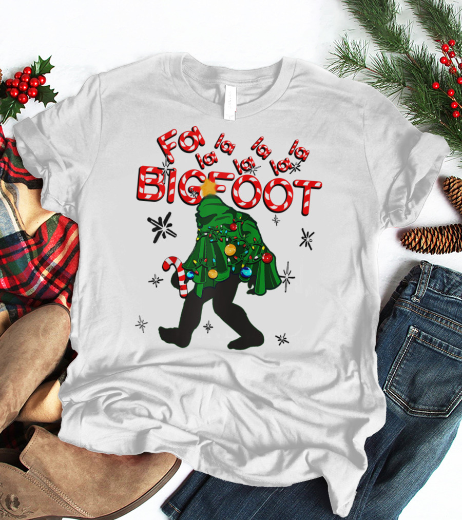 Fa La La La Bigfoot Christmas Candy Cane Spring Tree T-Shirt