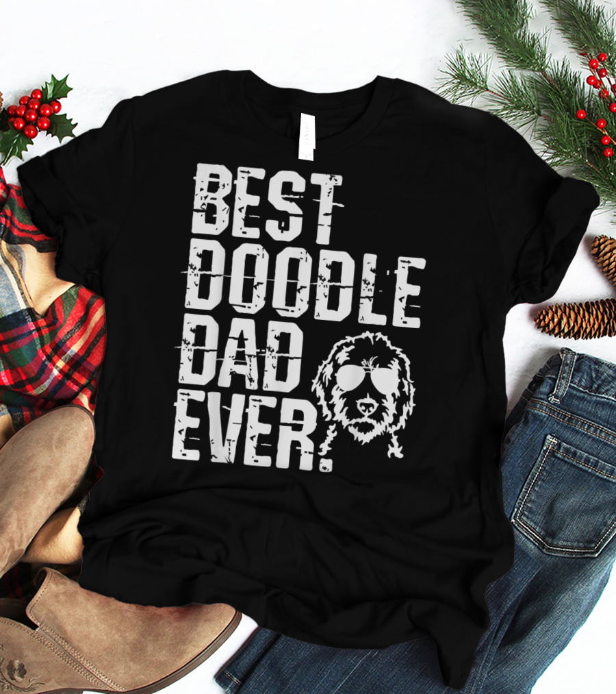 Mens Best Doodle Dad Ever With Golden Doodle Do Wearing Sunglasses T-Shirt