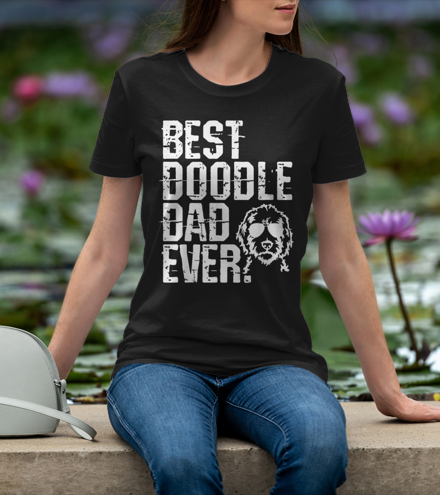 Mens Best Doodle Dad Ever With Golden Doodle Do Wearing Sunglasses T-Shirt