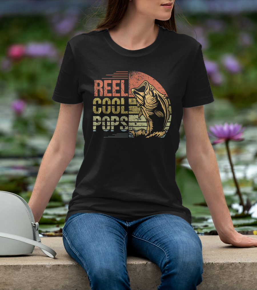 Reel Cool Pops Fishing Sunset With Jumping Fish T-Shirt