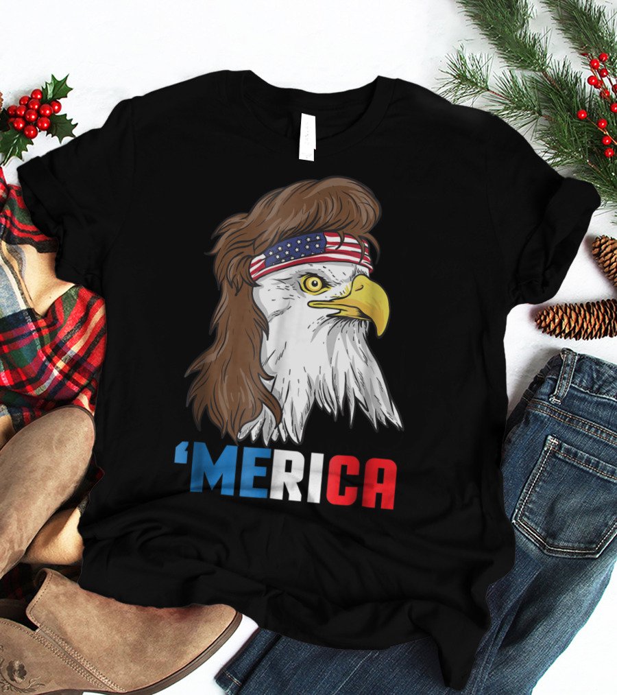 'Merica Patriotic Mullet Eagle With American Flag Headband T-Shirt