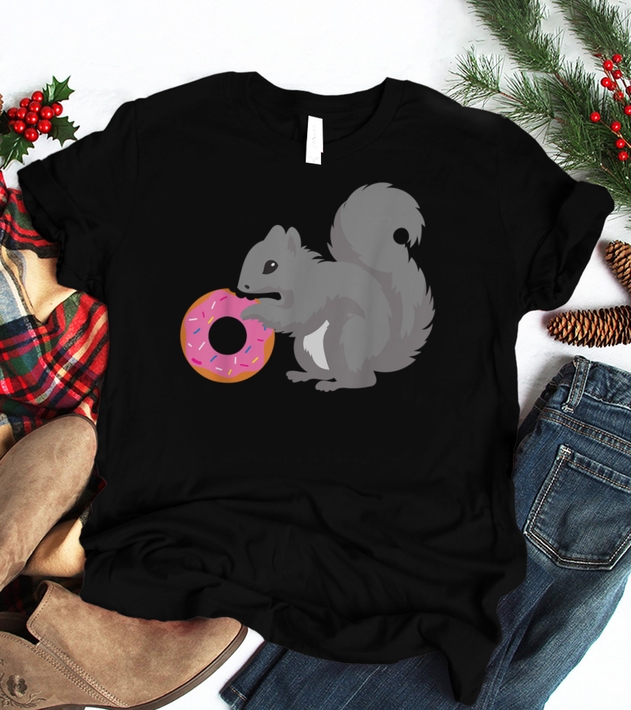 Squirrel Holding Pink Sprinkled Doughnut T-Shirt