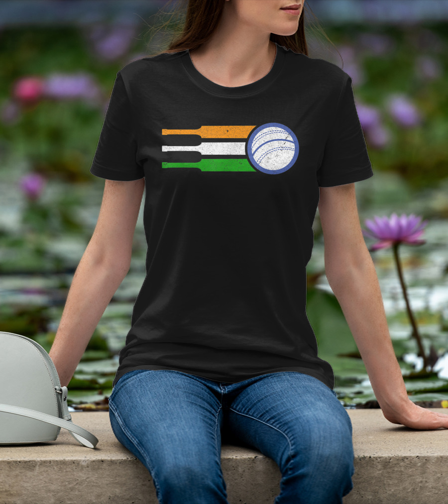 India Cricket Team Fan Flag With Cricket Ball And Tricolor T-Shirt