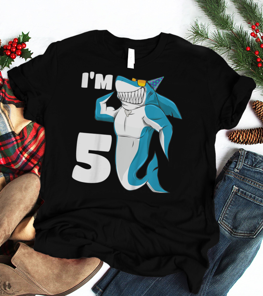 I'm 5 Muscle Shark Birthday Party Hat T-Shirt