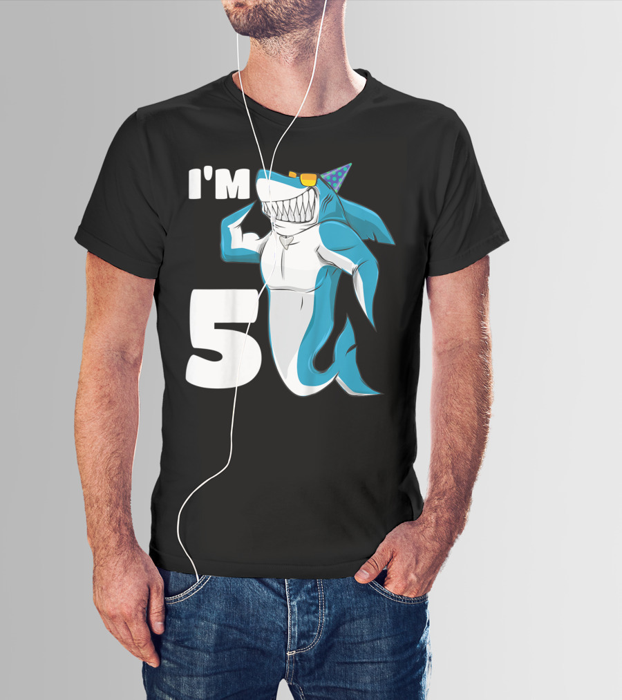 I'm 5 Muscle Shark Birthday Party Hat T-Shirt