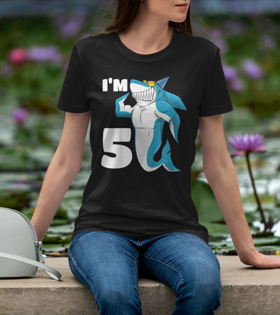 I'm 5 Muscle Shark Birthday Party Hat T-Shirt
