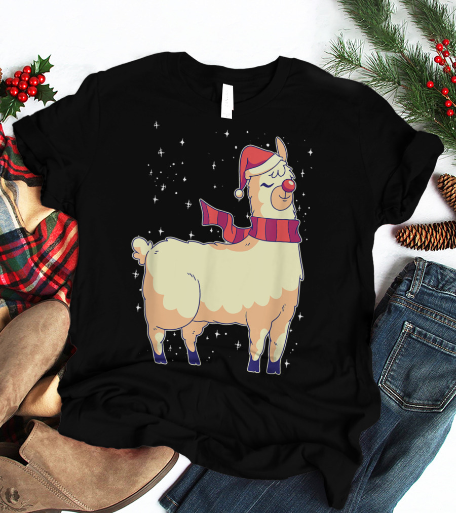 Llama Alpaca Reindeer Santa Claus Christmas Holiday T-Shirt