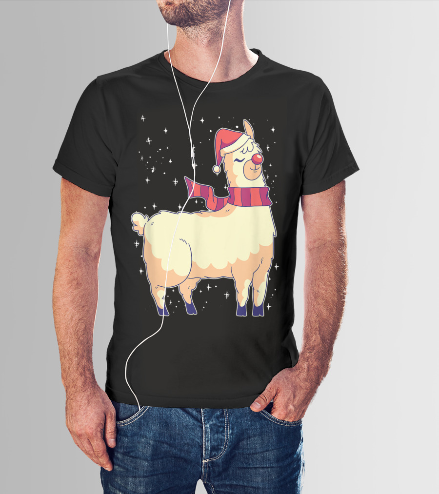 Llama Alpaca Reindeer Santa Claus Christmas Holiday T-Shirt