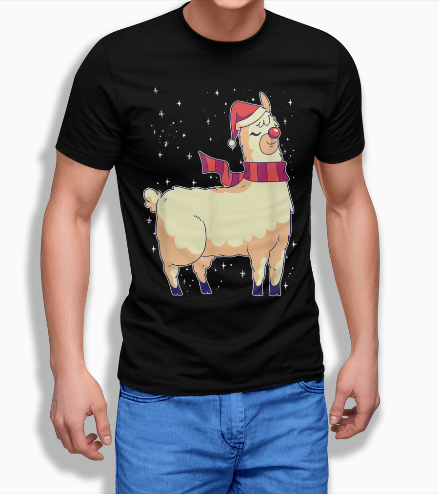 Llama Alpaca Reindeer Santa Claus Christmas Holiday T-Shirt